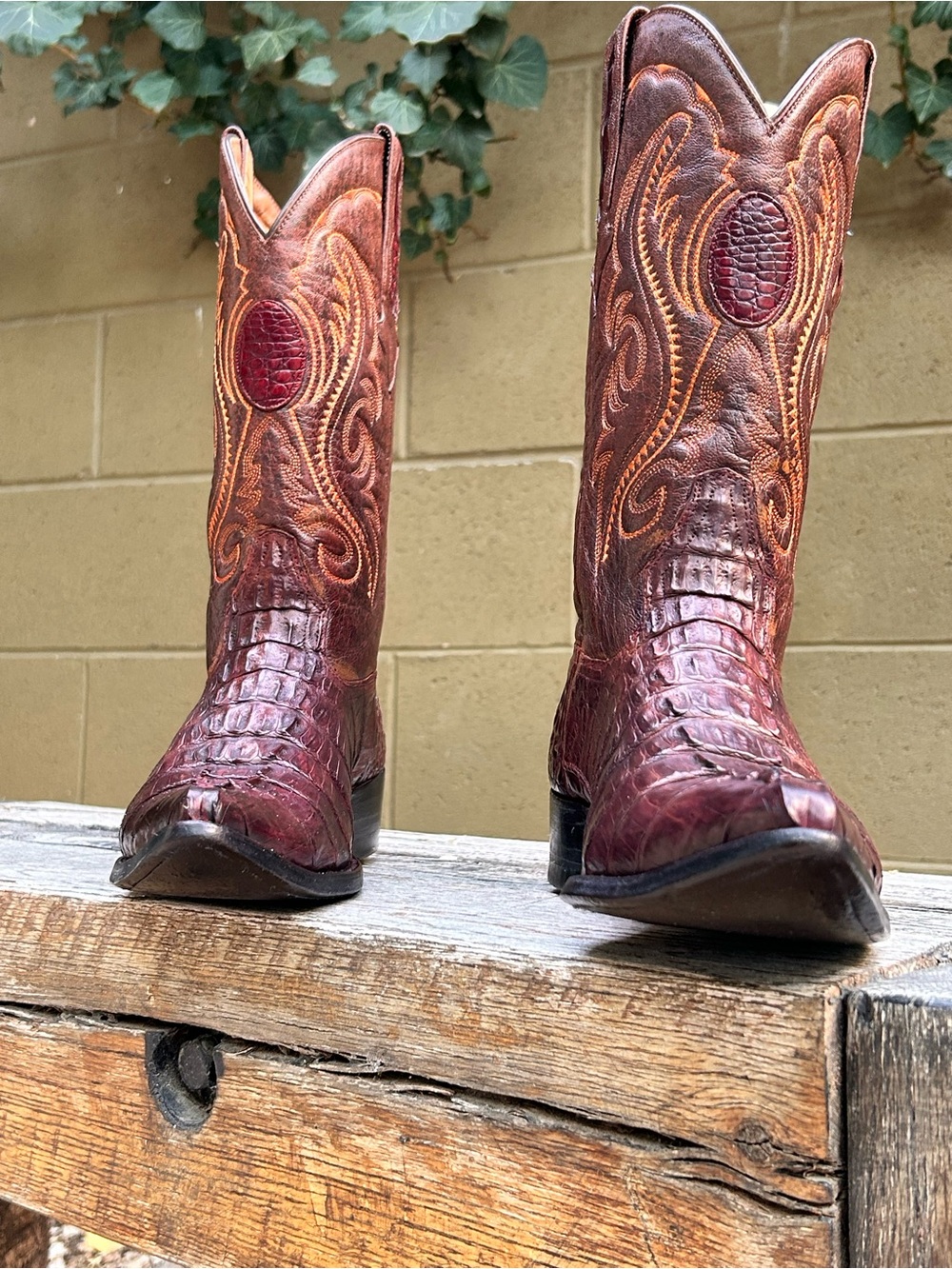 Montana’s Bronze Exotic Authentic Croc Tail Cowboy Boots Size 7.5 D Snip Toe - Picture 10 of 14